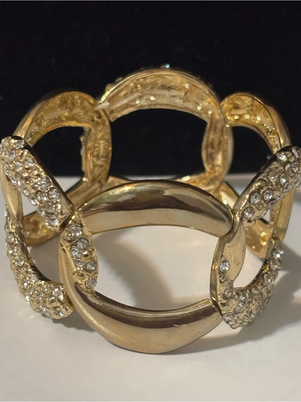 Vintage Style Gold-Tone Rhinestone Link Stretch Cuff Bracelet Sparkling Jewelry